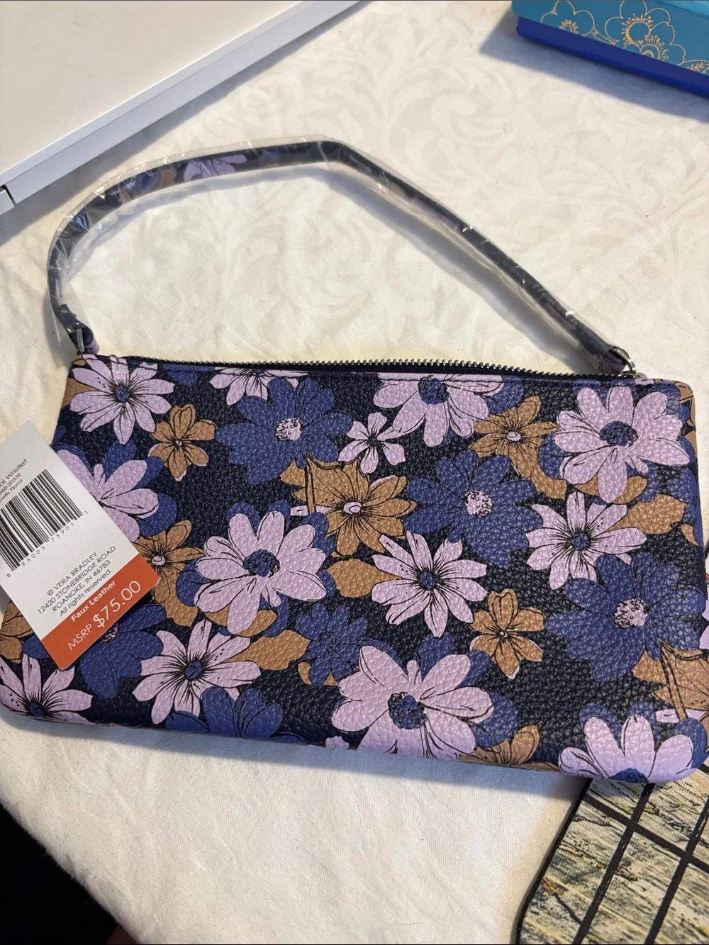 Vera Bradley Floral Wristlet in Purple and Brown